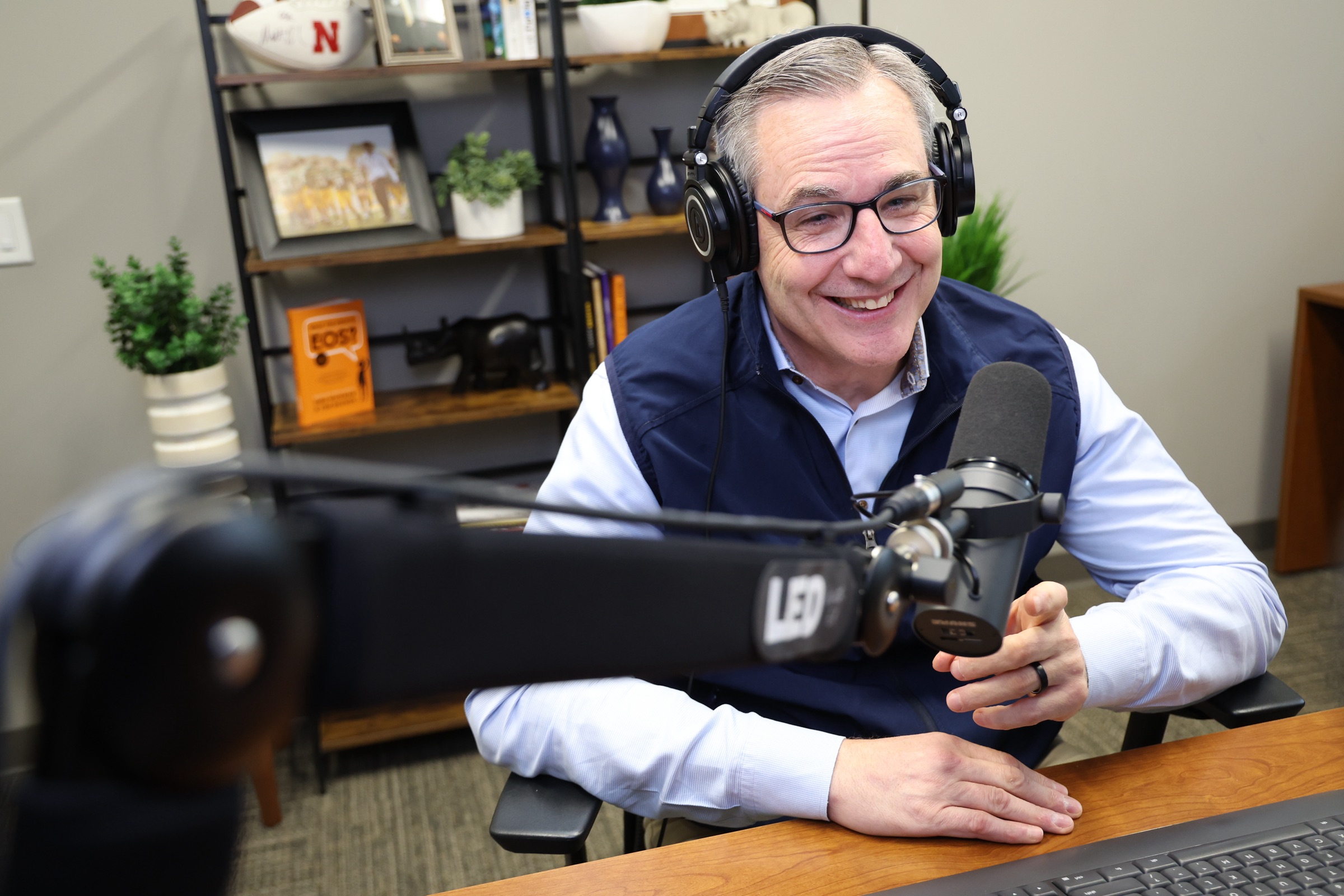 Ed McGill at the LED-branded microphone boom